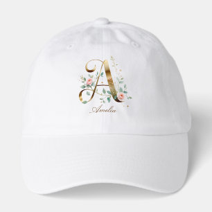 Elegant Gold Floral Monogram Initial A Dad Cap