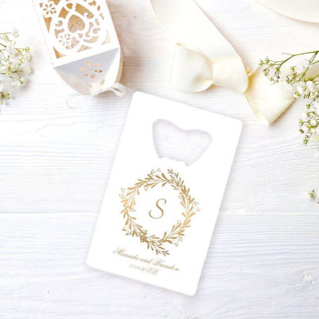 Elegant Gold Floral Monogram Wedding Credit Card Bottle Opener (Creator Uploaded)