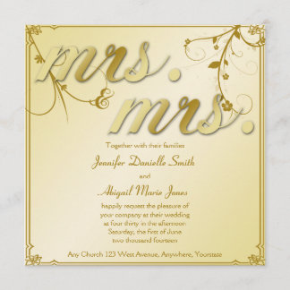 Elegant Gold Floral Mrs. & Mrs. Wedding Invitation