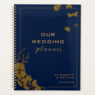 Elegant Gold Floral Navy Blue Wedding Planner