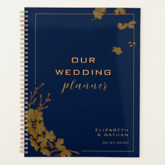 Elegant Gold Floral Navy Blue Wedding Planner