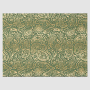 Elegant Gold Floral Paisley On Green Background Tissue Paper