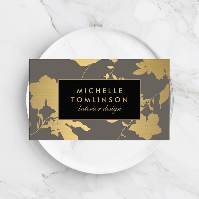 Elegant Gold Floral Pattern Gray Designer Business Card (Creator Uploaded)