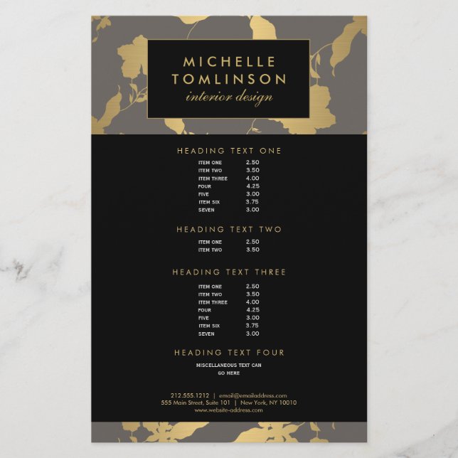 Elegant Gold Floral Pattern Gray Designer Flyer (Front)