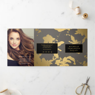Elegant Gold Floral Pattern Gray Salon Brochure