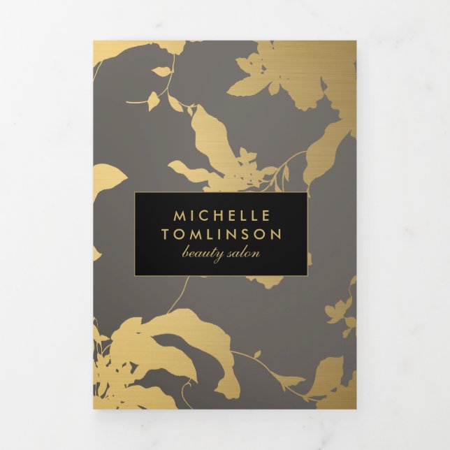Elegant Gold Floral Pattern Gray Salon Brochure (Cover)