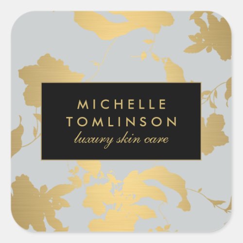 Elegant Gold Floral Pattern Light Gray Square Sticker