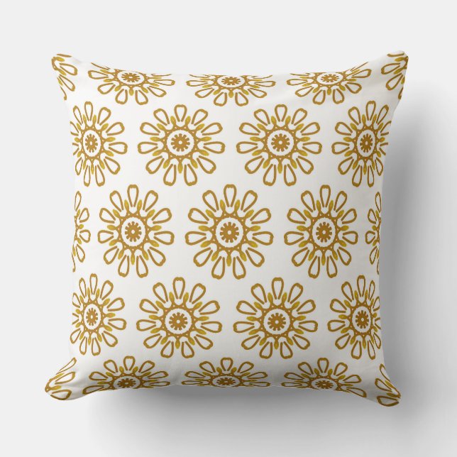 Elegant Gold Floral Pattern Throw Pillow (Front)
