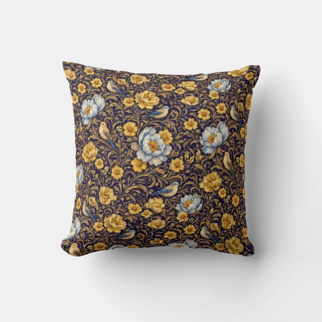 Elegant Gold Floral Pattern Throw PillThrow Pillow (Front)