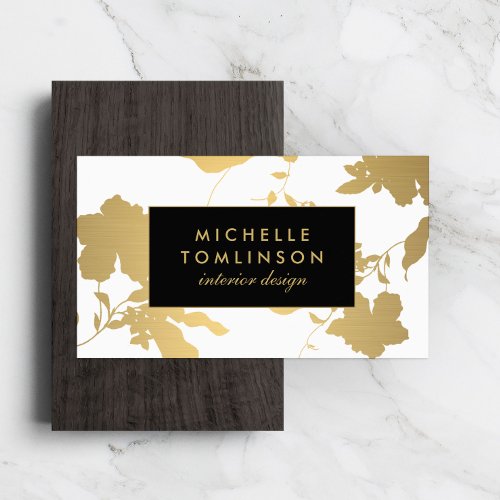 Elegant Gold Floral Pattern White Designer Business Card