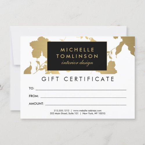 Elegant Gold Floral Pattern White Gift Certificate
