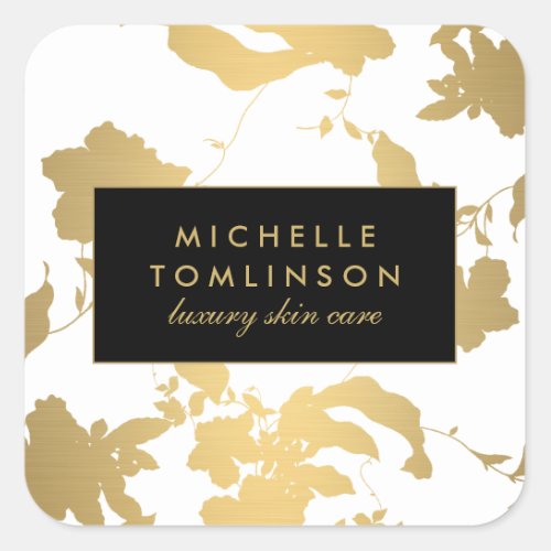 Elegant Gold Floral Pattern White Square Sticker