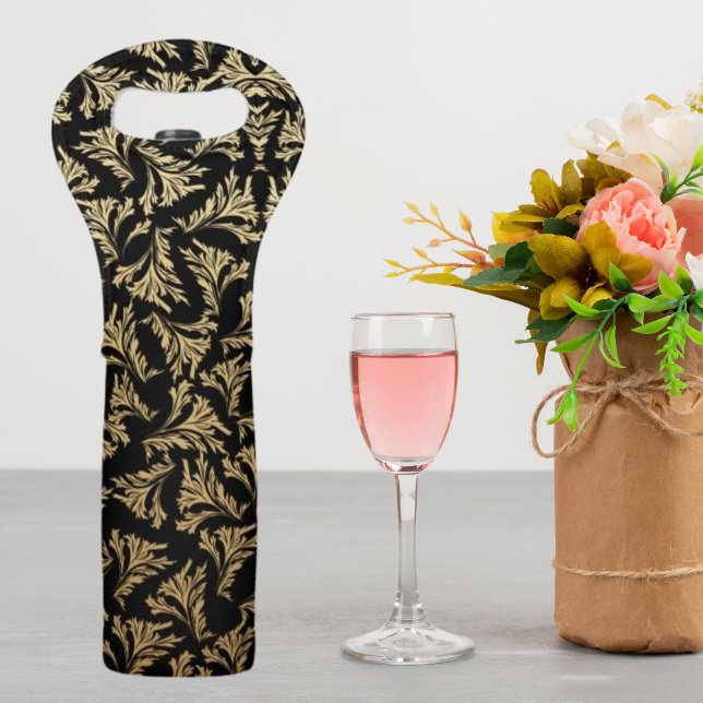Elegant Gold Floral Pattern Wine Tote (Creator Uploaded)
