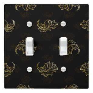 Elegant gold floral patterns on a black background light switch cover