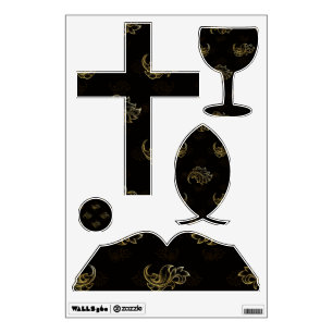 Elegant gold floral patterns on a black background wall decal