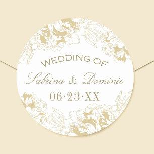 Elegant Gold Floral Peony Monogram Wedding Classic Round Sticker