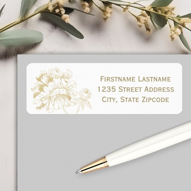 Elegant Gold Floral Peony Wedding Address Label (Creator Uploaded)