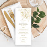 Elegant Gold Floral Peony Wedding Menu<br><div class="desc">Elegant peony wedding dinner menu design with a hand-drawn / sketched look. Colors include latte / champagne gold,  white background,  and antique gold text.  Use the "customize it" feature to edit the text (position,  size,  font and color).</div>