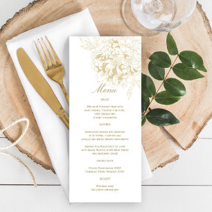 Elegant Gold Floral Peony Wedding Menu