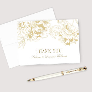 Elegant Gold Floral Peony Wedding Monogram Thank You Card by Plush_Paper at Zazzle