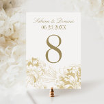 Elegant Gold Floral Peony Wedding Table Number<br><div class="desc">Elegant and romantic peony wedding table number card in antique gold and champagne gold color scheme.  Design is featured on front and back sides of the card.  Customize and add each individual table number with monogram before adding them one-by-one to your shopping cart.</div>