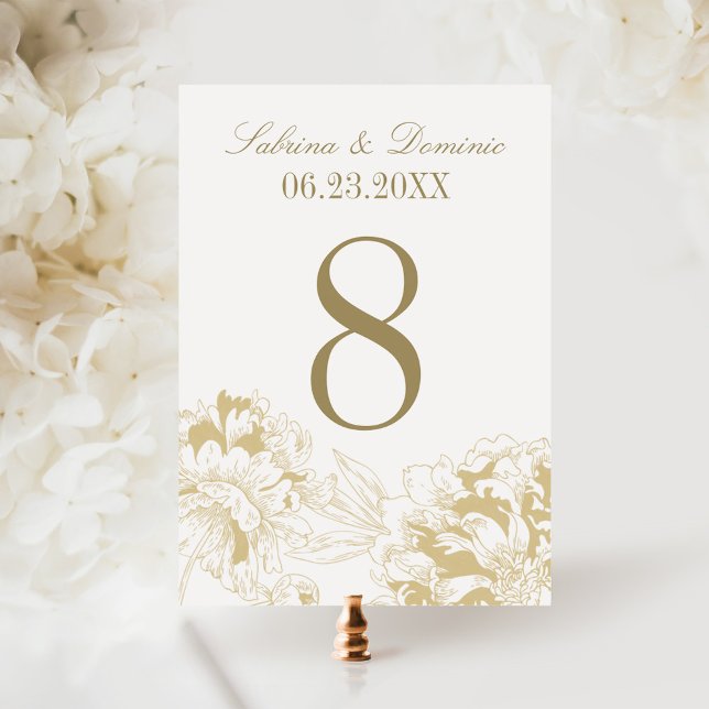 Elegant Gold Floral Peony Wedding Table Number (Creator Uploaded)