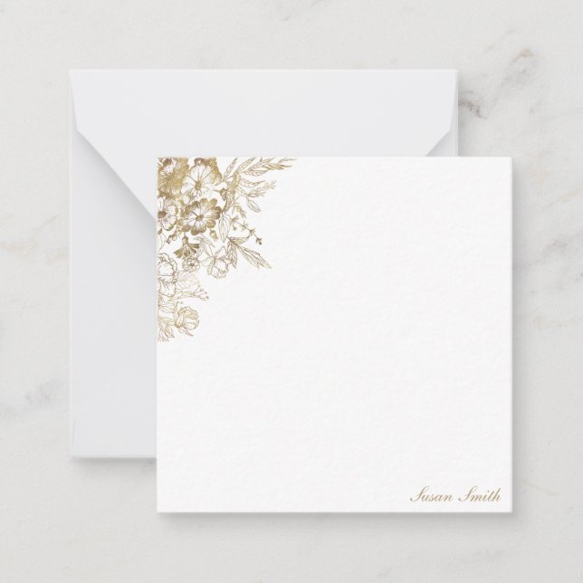 Elegant Gold Floral Personalized Mini Note Card (Front)