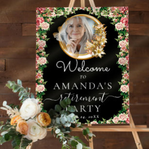 Elegant Gold Floral Photo Retirement Welcome Foam Board