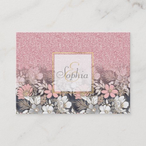 Elegant Gold floral pink Gradient Glitter Image Business Card