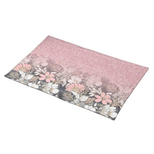 Elegant Gold floral pink Gradient Glitter Image Cloth Placemat