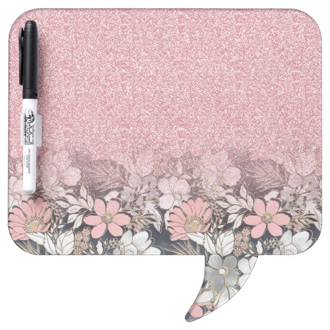 Elegant Gold floral pink Gradient Glitter Image Dry Erase Board (Front)