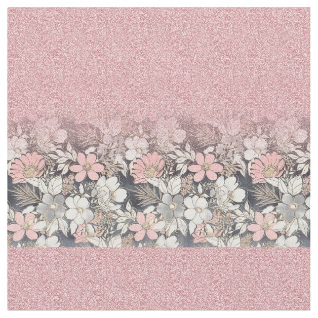 Elegant Gold floral pink Gradient Glitter Image Fabric (Close Up)