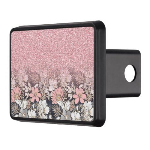 Elegant Gold floral pink Gradient Glitter Image Hitch Cover