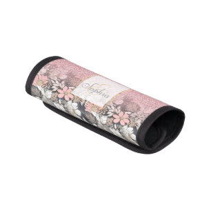 Elegant Gold floral pink Gradient Glitter Image Luggage Handle Wrap