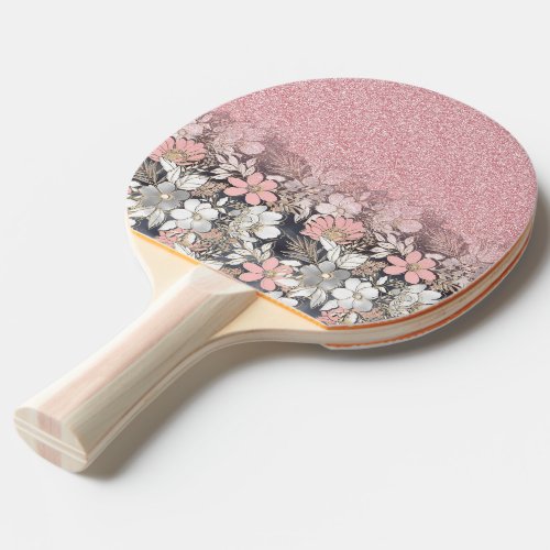 Elegant Gold floral pink Gradient Glitter Image Ping Pong Paddle