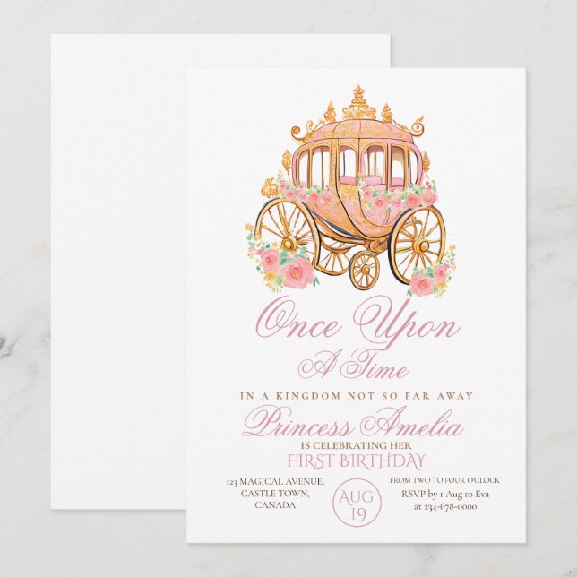 Elegant Gold Floral  Princess 1st Birthday  Invitation (Front/Back)
