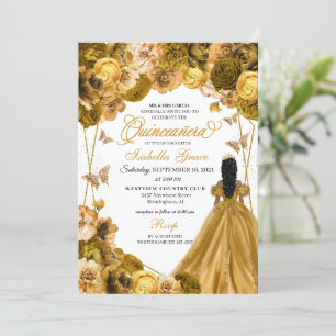Elegant Gold Floral Quinceanera Invitation