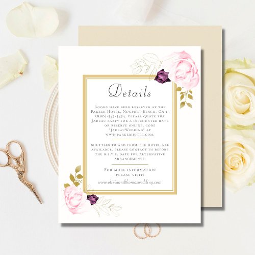 Elegant Gold Floral Rustic Roses Wedding Details