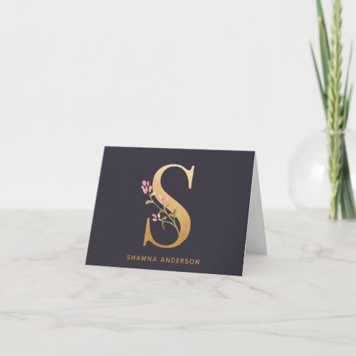 Elegant Gold Floral S Monogram Chic Personalized Note Card