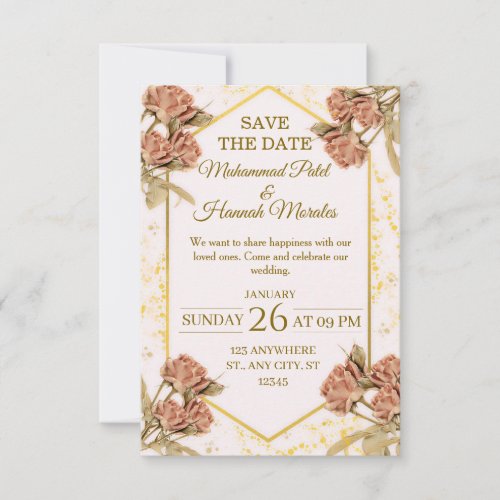 Elegant Gold Floral Save the Date Wedding Card