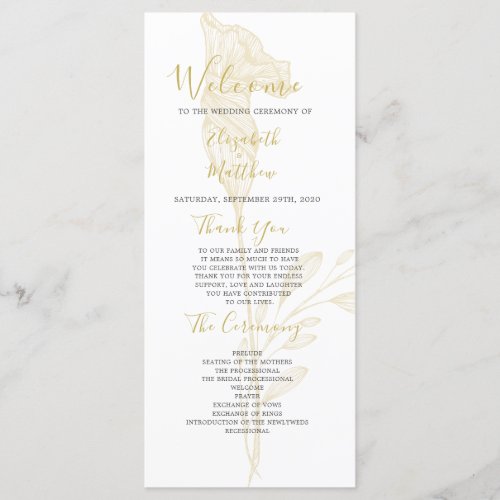 Elegant Gold Floral Script Simple Wedding Program