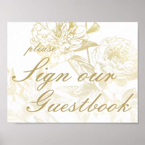 Elegant Gold Floral Sign Our Guestbook