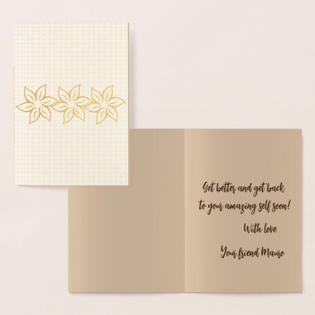 Elegant Gold Floral Stylized Pattern Get Well Real Foil Card (Display)