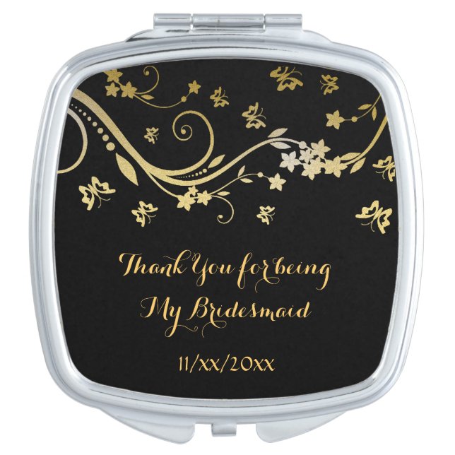 Elegant Gold Floral Swirls, Compact Mirror (Front)