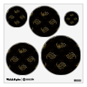 Elegant gold floral swirls on a black background wall decal