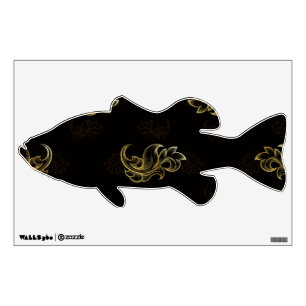 Elegant gold floral swirls on a black background wall decal