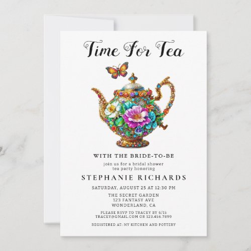 Elegant Gold Floral Teapot Bridal Shower Invitation