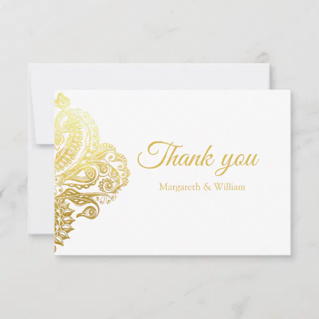 Elegant gold floral thank you card | Zazzle