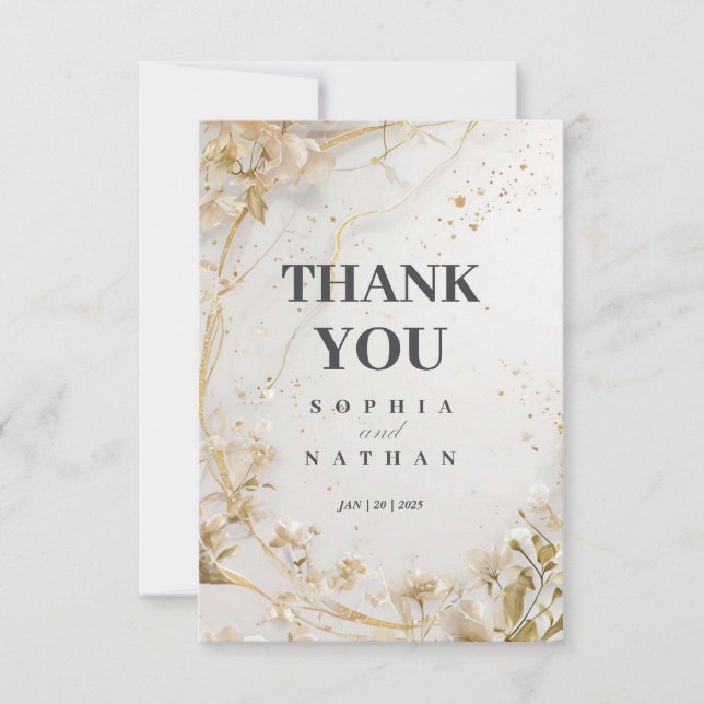 Elegant Gold Floral Thank You Card (Front)
