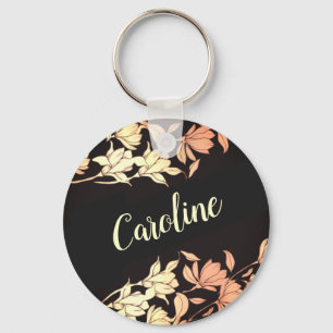 Elegant Gold Floral Tulip Flowers Golden Black  Keychain